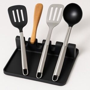 Silicone Utensil Rest Winth Drip Pad - Heat Resistant Spoon Holder Rack